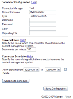 Test connector A configuration form